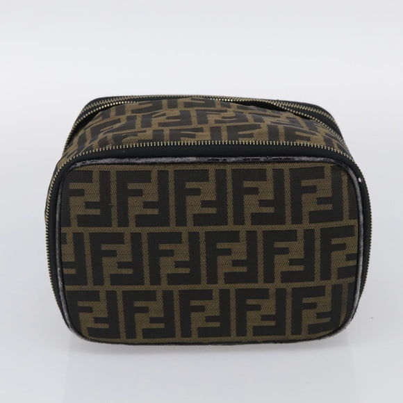 FENDI Zucca Canvas Vanity Hand Bag Black Brown Auth 214908