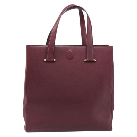 Cartier Must Line Tote Bag Leather Bordeaux Gold Auth 214910A