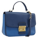 Miu Miu Madras Hand Bag Leather 2way Blue Gold Auth 214912A-1