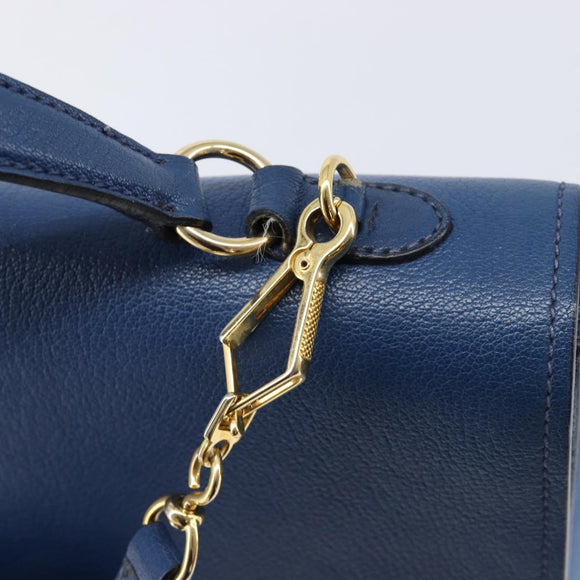 Miu Miu Madras Hand Bag Leather 2way Blue Gold Auth 214912A