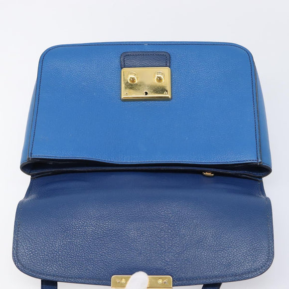 Miu Miu Madras Hand Bag Leather 2way Blue Gold Auth 214912A