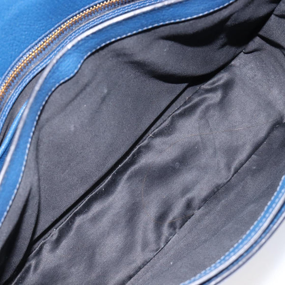 Miu Miu Madras Hand Bag Leather 2way Blue Gold Auth 214912A