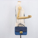 Miu Miu Madras Hand Bag Leather 2way Blue Gold Auth 214912A-30