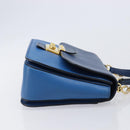 Miu Miu Madras Hand Bag Leather 2way Blue Gold Auth 214912A-4