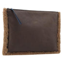 LOEWE Clutch Bag Leather Mouton Brown Silver Auth 214913A-1