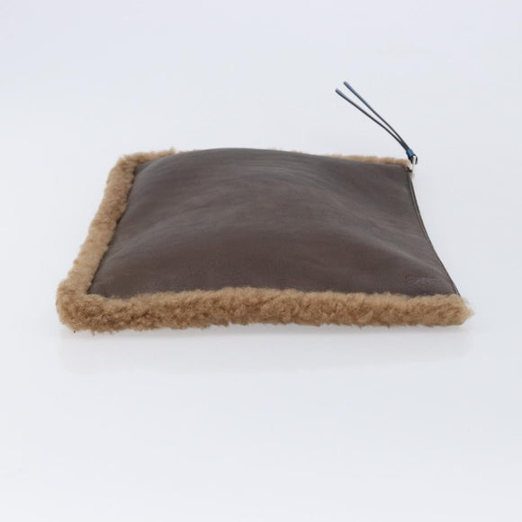 LOEWE Clutch Bag Leather Mouton Brown Silver Auth 214913A