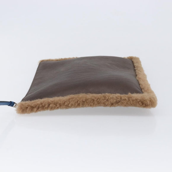 LOEWE Clutch Bag Leather Mouton Brown Silver Auth 214913A