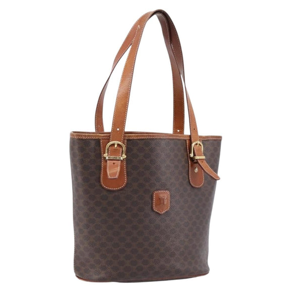 CELINE Macadam Canvas Tote Bag PVC Leather Brown Gold Auth 214916