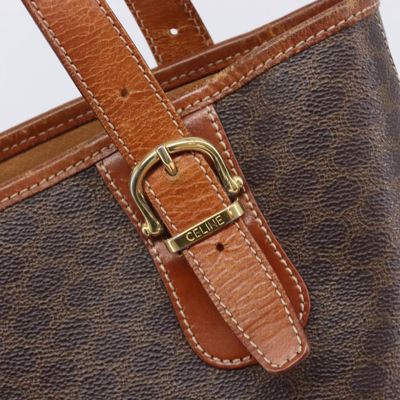 CELINE Macadam Canvas Tote Bag PVC Leather Brown Gold Auth 214916