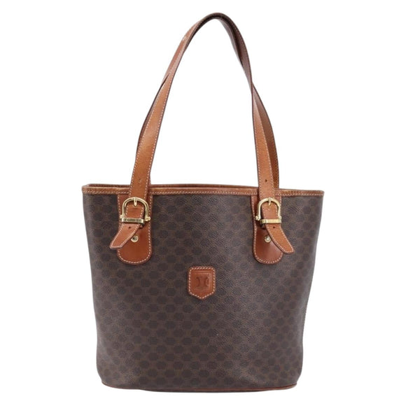 CELINE Macadam Canvas Tote Bag PVC Leather Brown Gold Auth 214916