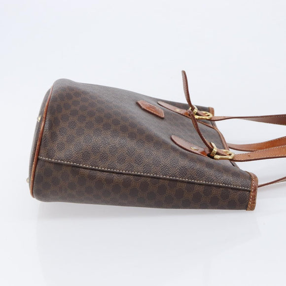 CELINE Macadam Canvas Tote Bag PVC Leather Brown Gold Auth 214916