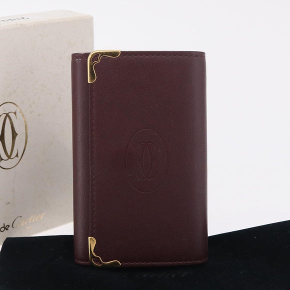 Cartier Must Line Key Case Leather Bordeaux Gold Auth 214918V