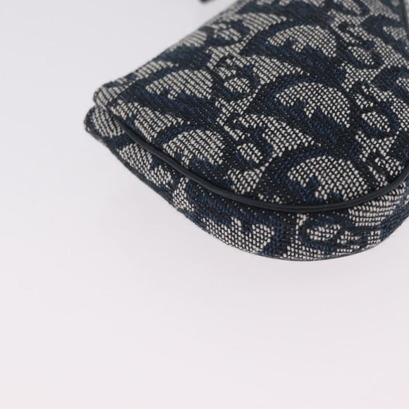 Christian Dior Trotter Canvas saddle Pouch Navy Gold Auth 214920V