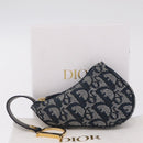 Christian Dior Trotter Canvas saddle Pouch Navy Gold Auth 214920V-20