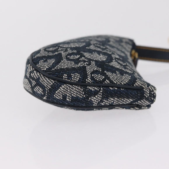 Christian Dior Trotter Canvas saddle Pouch Navy Gold Auth 214920V