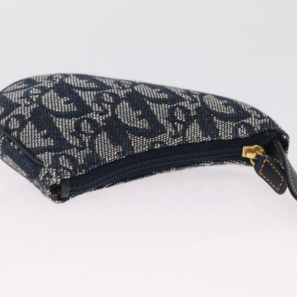 Christian Dior Trotter Canvas saddle Pouch Navy Gold Auth 214920V