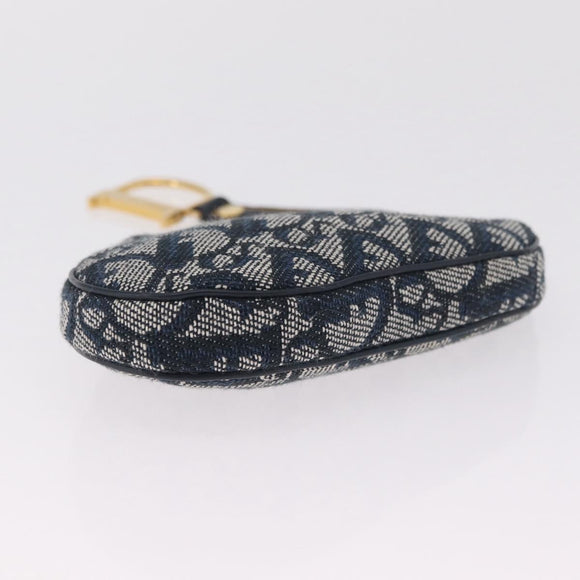 Christian Dior Trotter Canvas saddle Pouch Navy Gold Auth 214920V