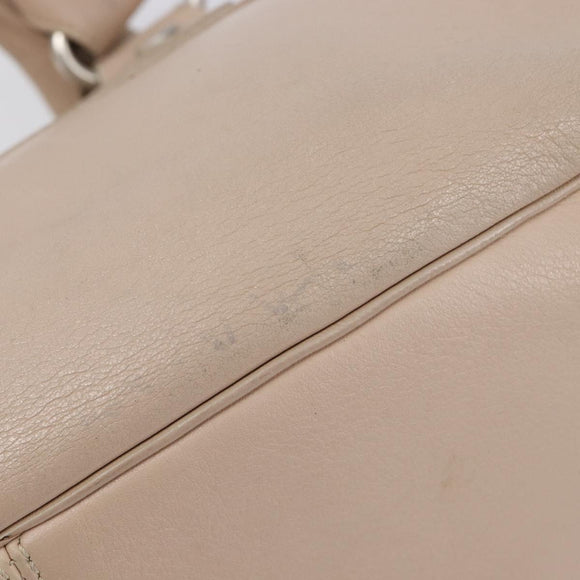 CELINE Boogie Bag Hand Bag Leather Beige Silver Auth 214923