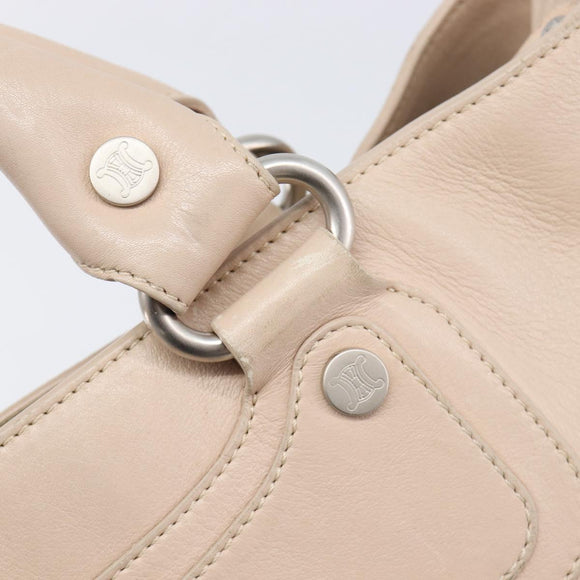 CELINE Boogie Bag Hand Bag Leather Beige Silver Auth 214923