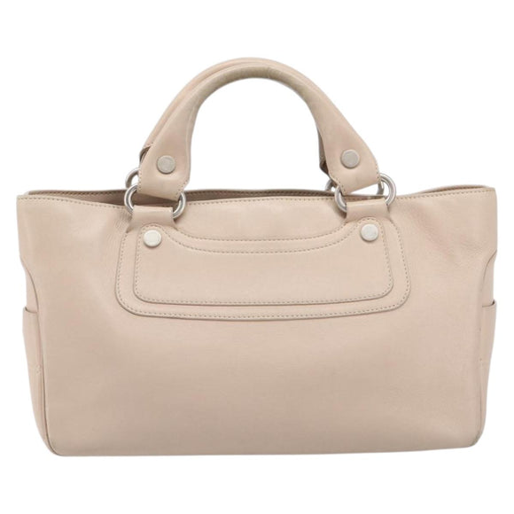 CELINE Boogie Bag Hand Bag Leather Beige Silver Auth 214923