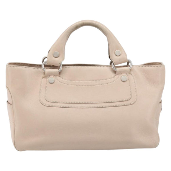 CELINE Boogie Bag Hand Bag Leather Beige Silver Auth 214923