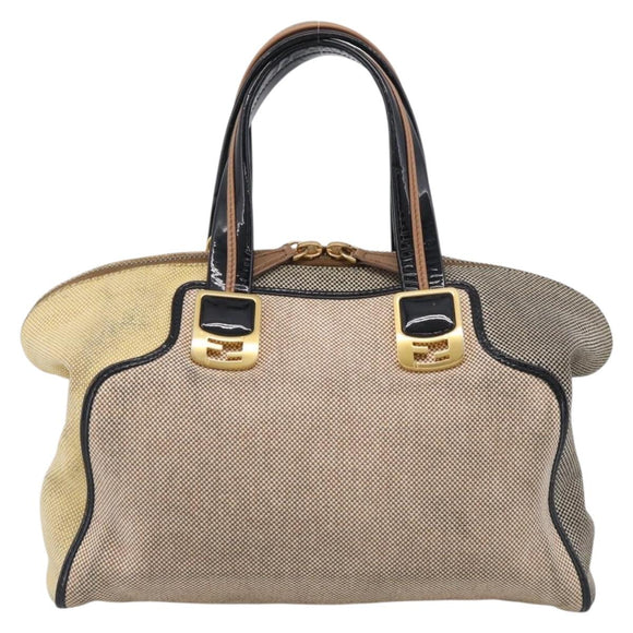 FENDI Chameleon Bag Boston Bag Canvas Beige Gold Auth 214925