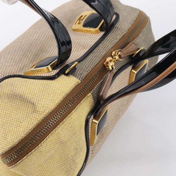 FENDI Chameleon Bag Boston Bag Canvas Beige Gold Auth 214925