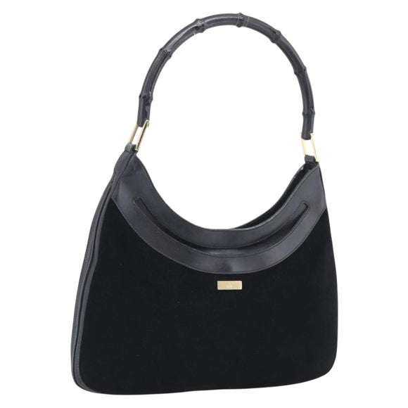 GUCCI Bamboo Jackie Shoulder Bag Suede Black Gold 001 4062 Auth 214927A