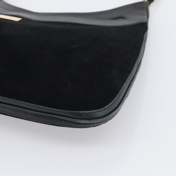 GUCCI Bamboo Jackie Shoulder Bag Suede Black Gold 001 4062 Auth 214927A