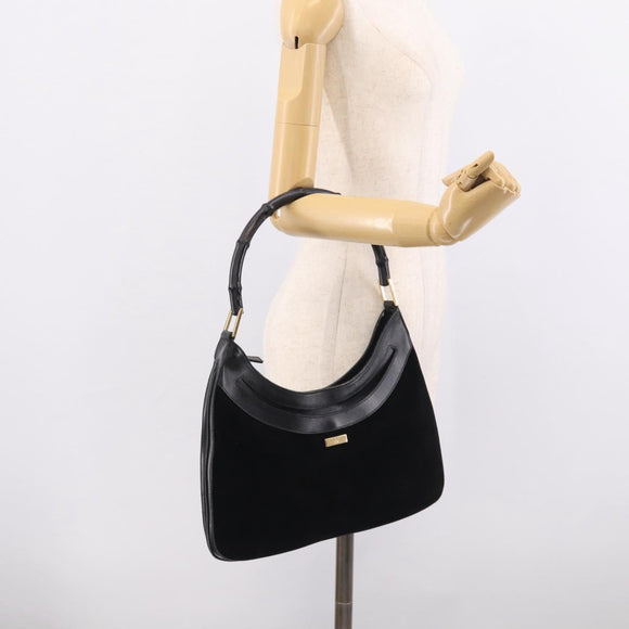 GUCCI Bamboo Jackie Shoulder Bag Suede Black Gold 001 4062 Auth 214927A