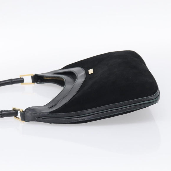GUCCI Bamboo Jackie Shoulder Bag Suede Black Gold 001 4062 Auth 214927A