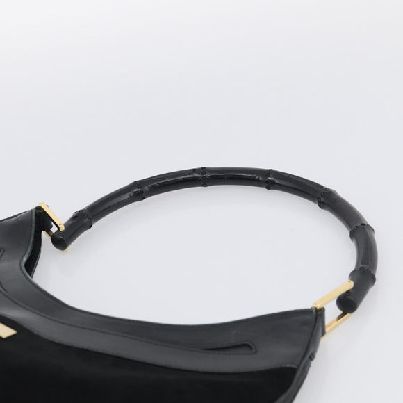 GUCCI Bamboo Jackie Shoulder Bag Suede Black Gold 001 4062 Auth 214927A