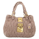 Miu Miu Matelasse Hand Bag Leather 2way Pink Gold Auth 214932A-2