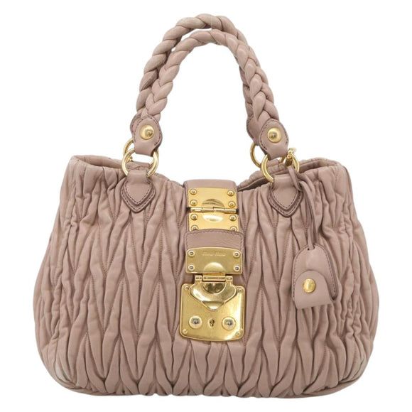 Miu Miu Matelasse Hand Bag Leather 2way Pink Gold Auth 214932A