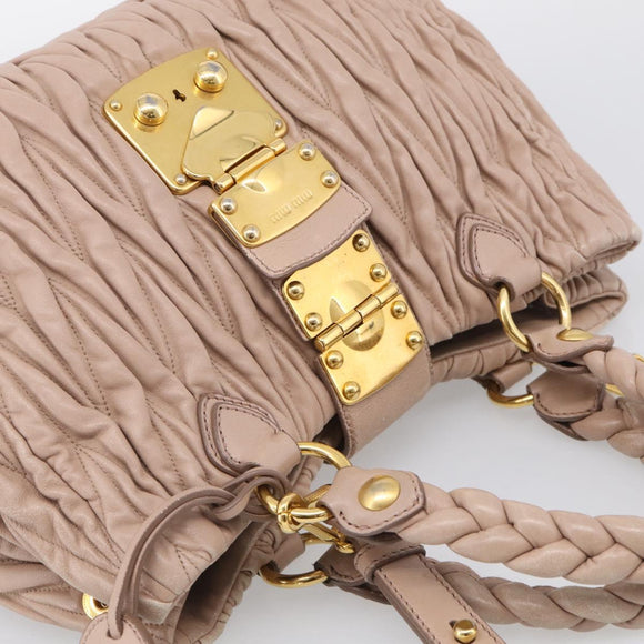 Miu Miu Matelasse Hand Bag Leather 2way Pink Gold Auth 214932A
