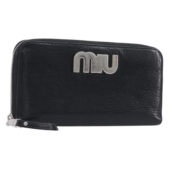 Miu Miu Madras Long Wallet Leather Black Silver Auth 214934A