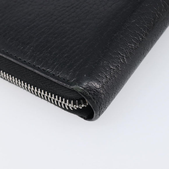 Miu Miu Madras Long Wallet Leather Black Silver Auth 214934A