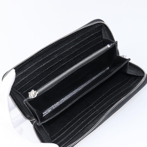 Miu Miu Madras Long Wallet Leather Black Silver Auth 214934A