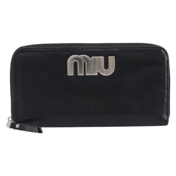 Miu Miu Madras Long Wallet Leather Black Silver Auth 214934A