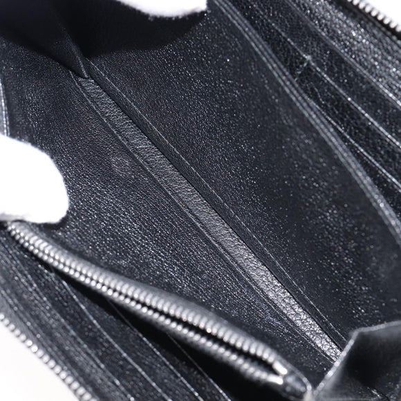 Miu Miu Madras Long Wallet Leather Black Silver Auth 214934A