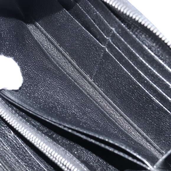 Miu Miu Madras Long Wallet Leather Black Silver Auth 214934A
