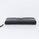 Miu Miu Madras Long Wallet Leather Black Silver Auth 214934A-7