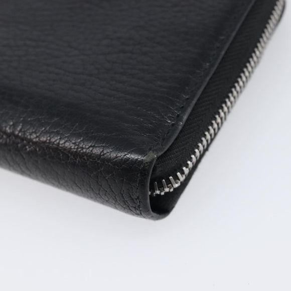Miu Miu Madras Long Wallet Leather Black Silver Auth 214934A