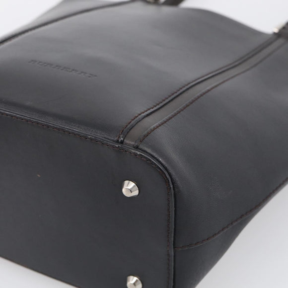 BURBERRY Tote Bag Leather Black Silver Auth 214935