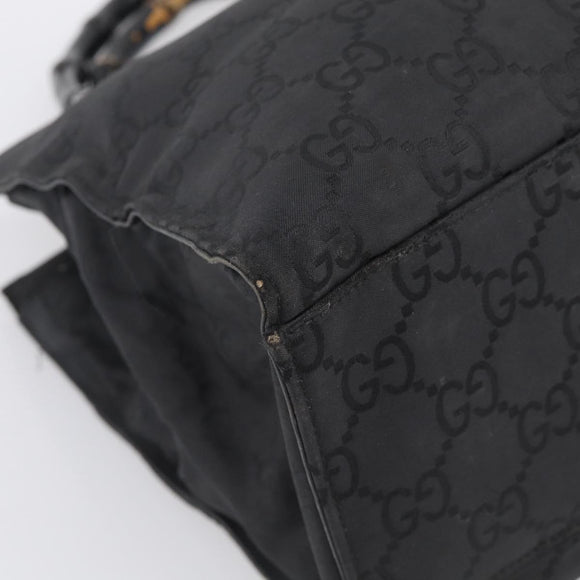 GUCCI GG Canvas Bamboo Hand Bag Nylon Black Silver 002 1010 Auth 214937