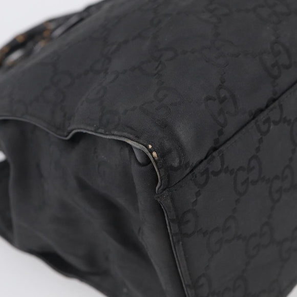 GUCCI GG Canvas Bamboo Hand Bag Nylon Black Silver 002 1010 Auth 214937