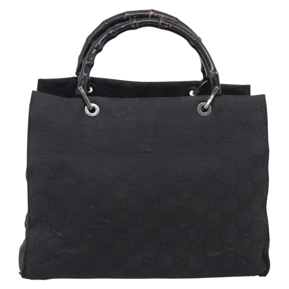 GUCCI GG Canvas Bamboo Hand Bag Nylon Black Silver 002 1010 Auth 214937