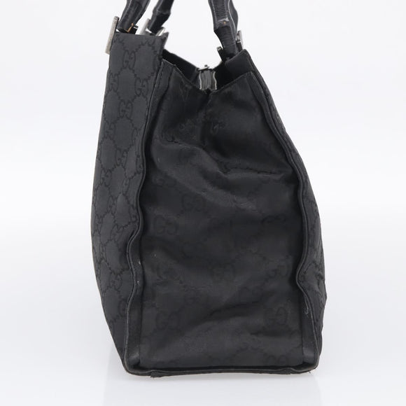GUCCI GG Canvas Bamboo Hand Bag Nylon Black Silver 002 1010 Auth 214937