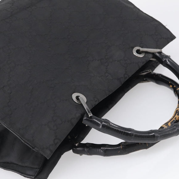 GUCCI GG Canvas Bamboo Hand Bag Nylon Black Silver 002 1010 Auth 214937