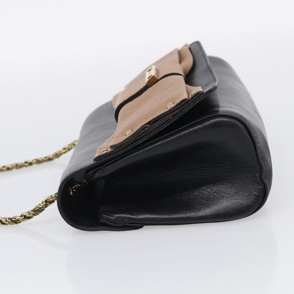Chloe Chain Shoulder Bag Leather Black Gold Auth 214938A